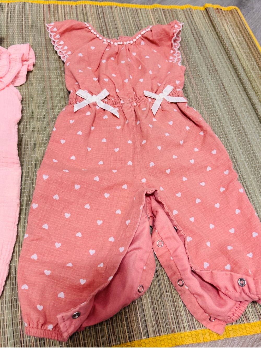 GAP Pink Heart-Print Girls Romper with Bow Details